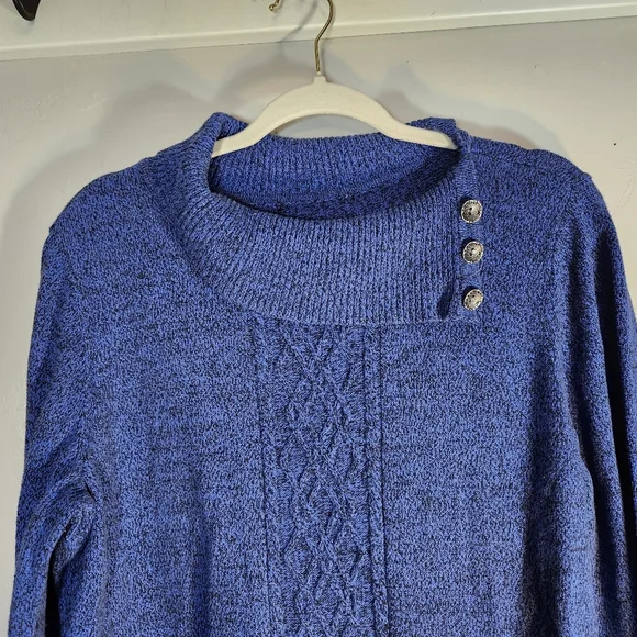 Christopher & Banks 100% Cotton Blue Sweater with Button Detail Sz L - Picture 4 of 8